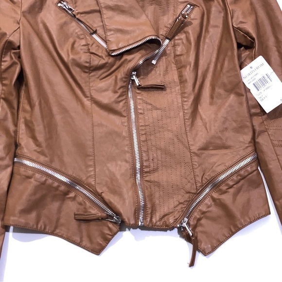 BLANKNYC Brown Cropped Vegan Leather Moto Zippered Biker Jacket Women’s XS - Picture 5 of 10